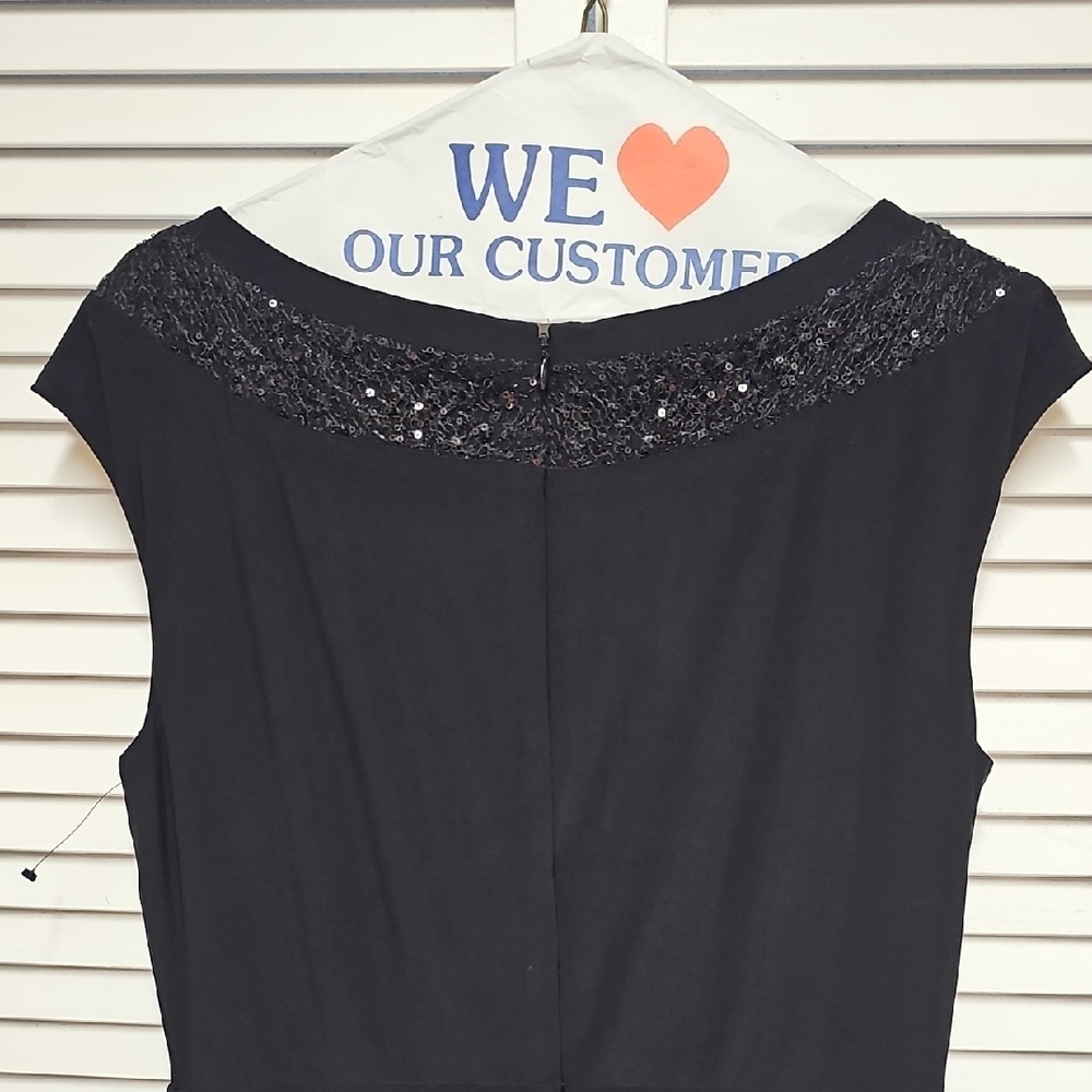 NWT American Living Black Sequin-Trim Cap-Sleeve Midi Dress Wrap Style Skirt 10 - Picture 5 of 10